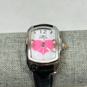 Invicta Watch Lupah Pink Heart Heart Cure MS 24mm Black Leather Band New Battery